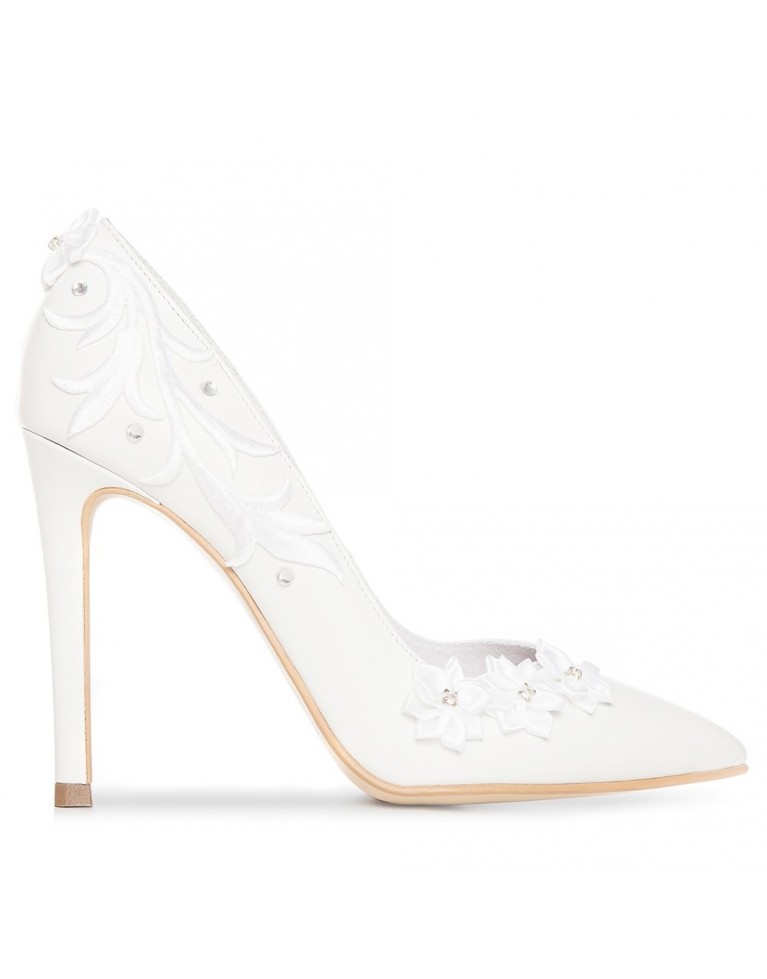 Pantofi stiletto albi flower Cinderella