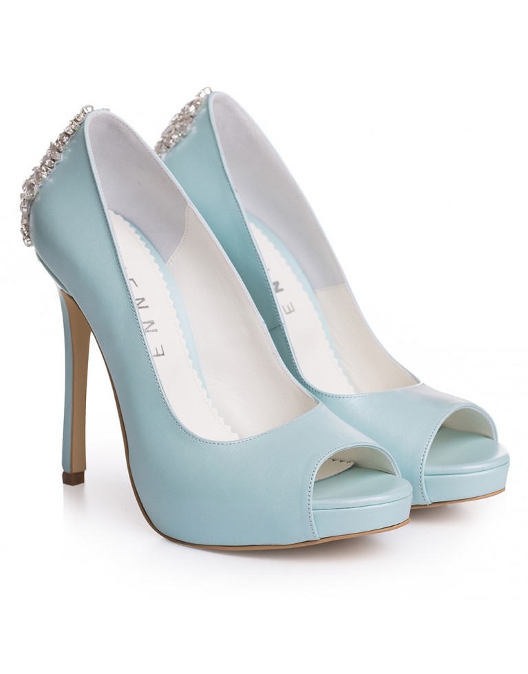 Pantofi de mireasa cu platforma bleu ciel cu cristale Estelle