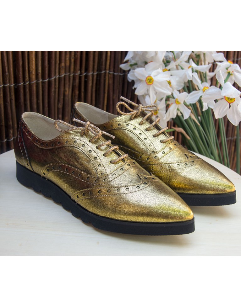 pantofi oxford auriu metalic cu talpa groasa