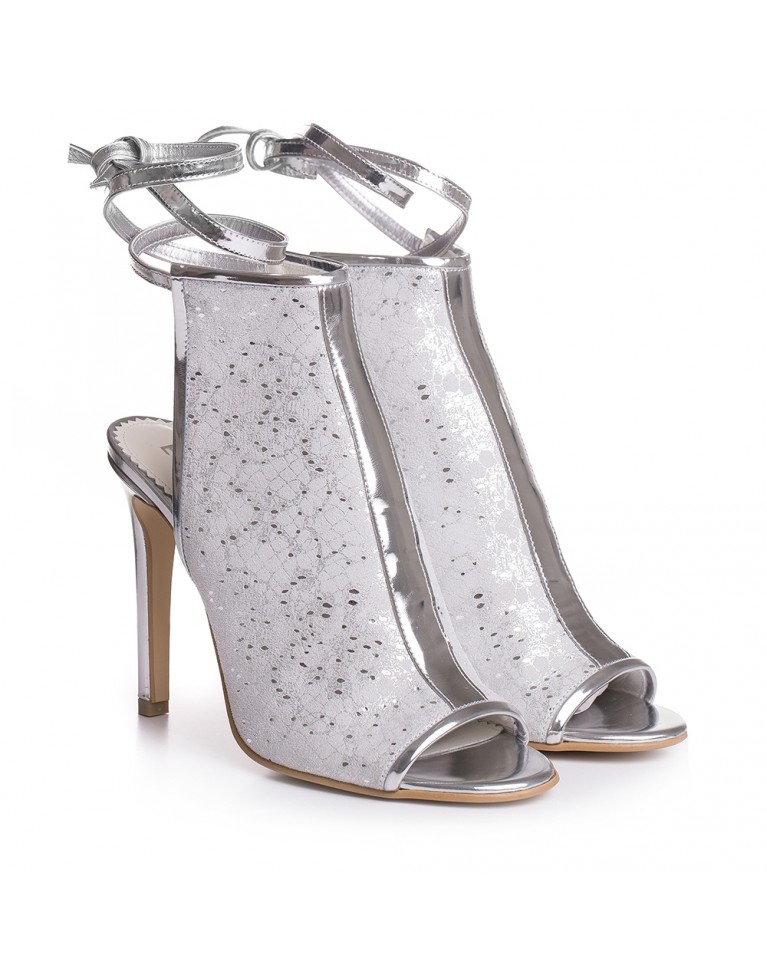 Sandale de mireasa albi cu textura dantela Fabienne