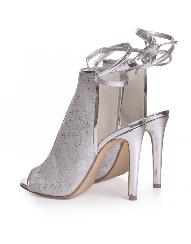 Sandale de mireasa albi cu textura dantela Fabienne