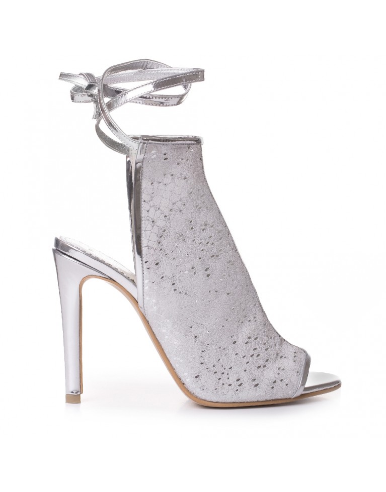 Sandale de mireasa albi cu textura dantela Fabienne