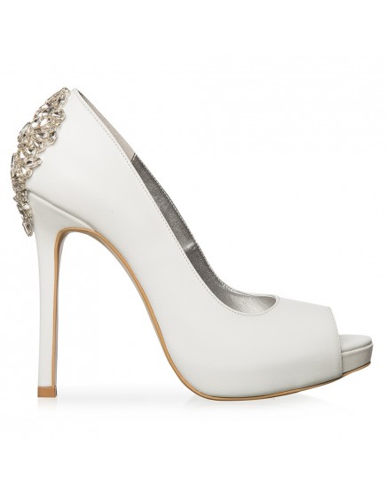 Pantofi de mireasa cu platforma albi cu cristale Estelle