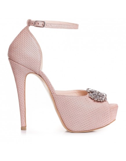 Sandale de mireasa cu platforma roz sidef accesorizati cu cristale Caressa