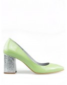 Pantofi stiletto lac verde pal cu toc gros 7cm Crystal
