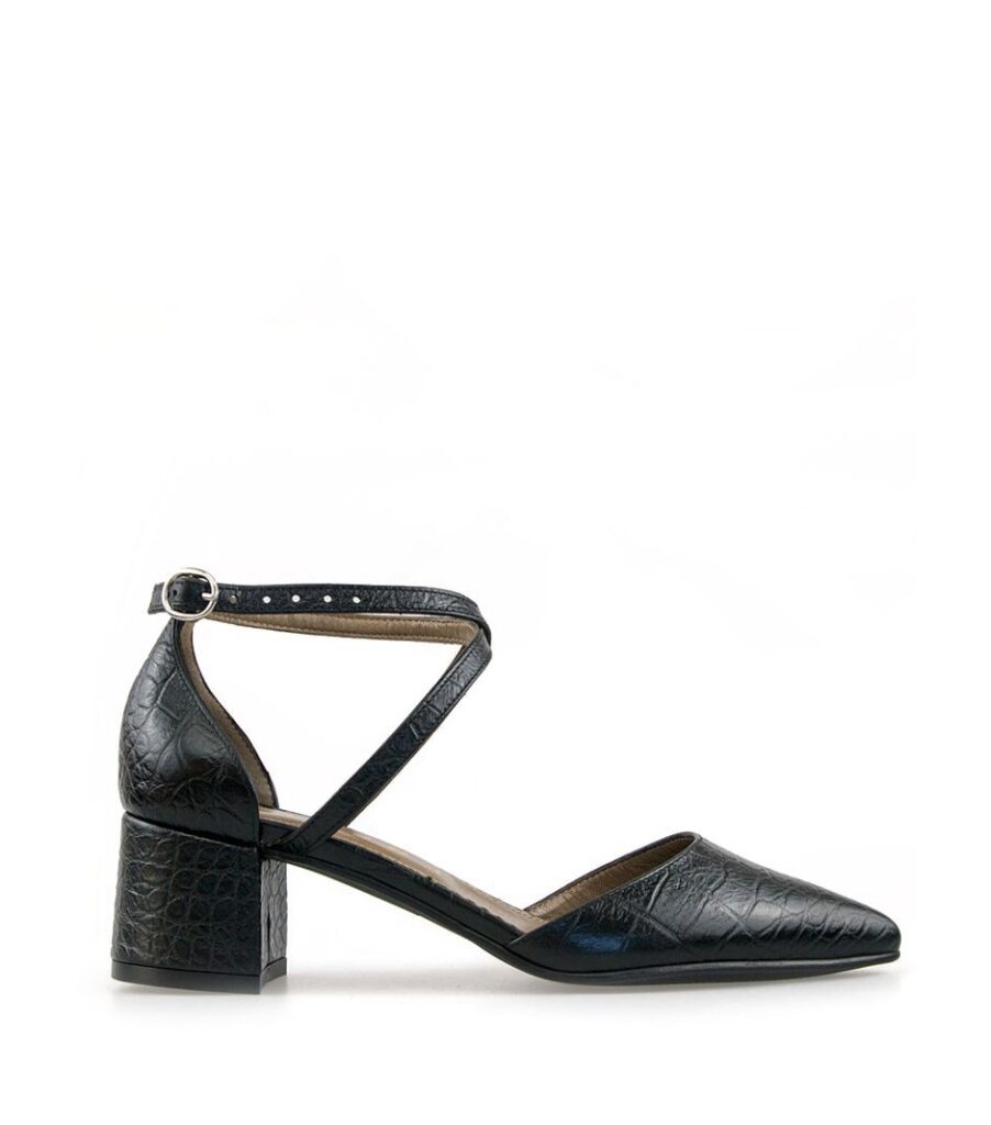 Sandale dama piele croco cu bareta si toc mic 5cm Zola